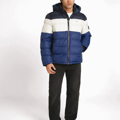 Parka Acolchada Con Gorro Azul Tommy Hilfiger