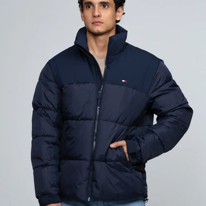 Parka De Cuello Alto Acolchada Con Logo Azul Tommy Hilfiger