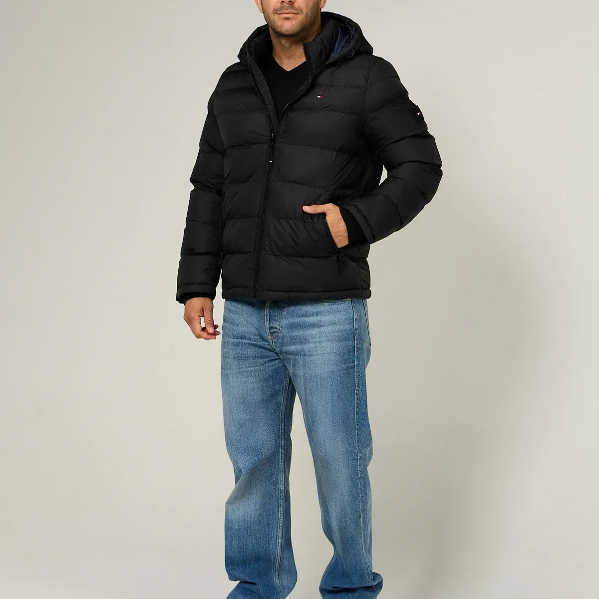 Parka Acolchada Con Gorro Negro Tommy Hilfiger