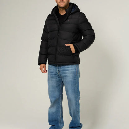 Parka Acolchada Con Gorro Negro Tommy Hilfiger