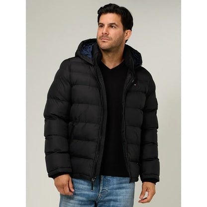 Parka Acolchada Con Gorro Negro Tommy Hilfiger