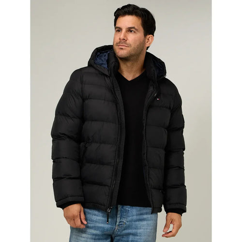 Parka Acolchada Con Gorro Negro Tommy Hilfiger